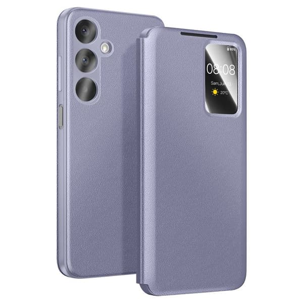 Etui til Galaxy A37 med Smart View vindue og kortlomme i grå lavendel Grå