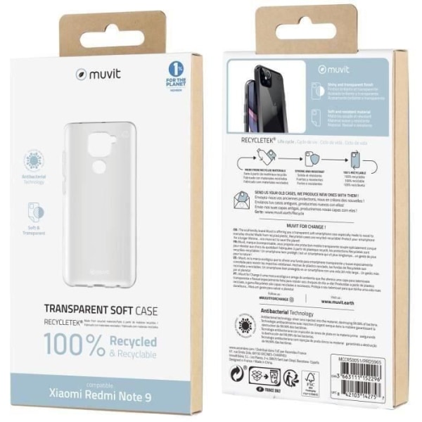 MUVIT FOR CHANGE Transparent mjukt Recycletek-fodral: Xiaomi Redmi Note 9