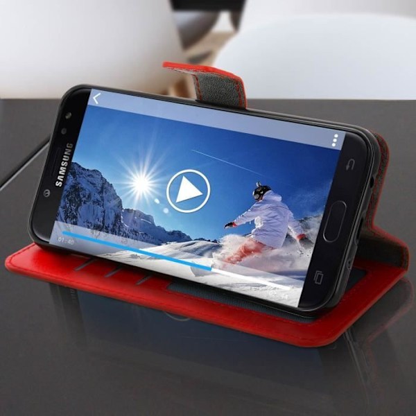 Hus Folio Plånbok - AVIZAR - Galaxy J5 2017 - Ekologiskt läder Röd - Vintage - Videostöd Röd