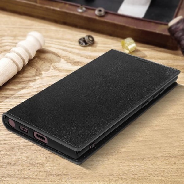 Galaxy S22 Ultra Folio Case Ægte læder kortholder Video Support - Sort svart