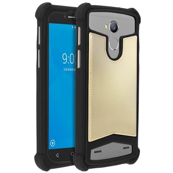 Smartphonefodral - AVIZAR - Universal - Silikongel - Stötsäkert skydd - Lädereffekt Svart guld