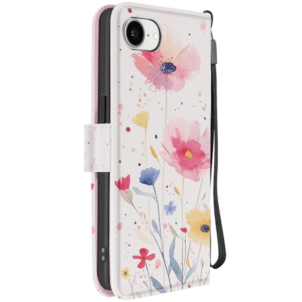iPhone 16 Etui med Blomsterdesign, Med Håndledsrem og Kortlomme Hvid Vit