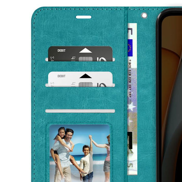 Fodral till Xiaomi Redmi A3 - MAYAXESS - Plånboksställsfunktion med handledsrem - Turkos Blå