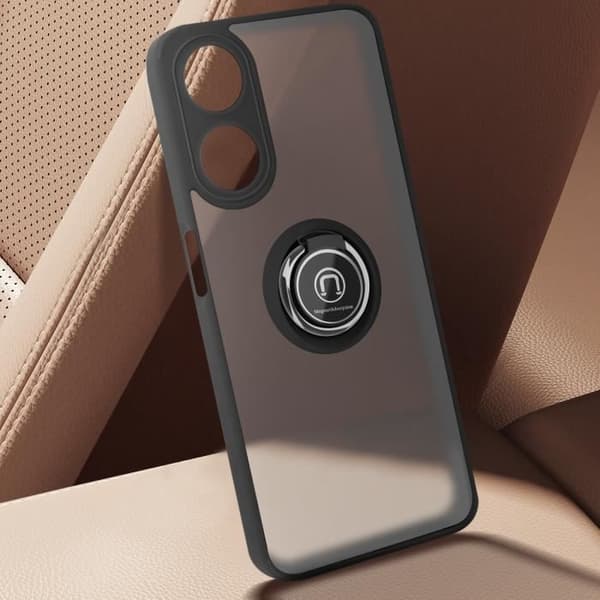 Cover til Oppo A58 - Stødabsorberende - Metalring - Videostøtte - Sort Svart