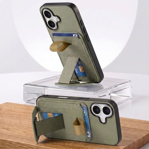 iPhone 17 Cover med Stofeffekt, Støtte og Kortholder Grøn Grön