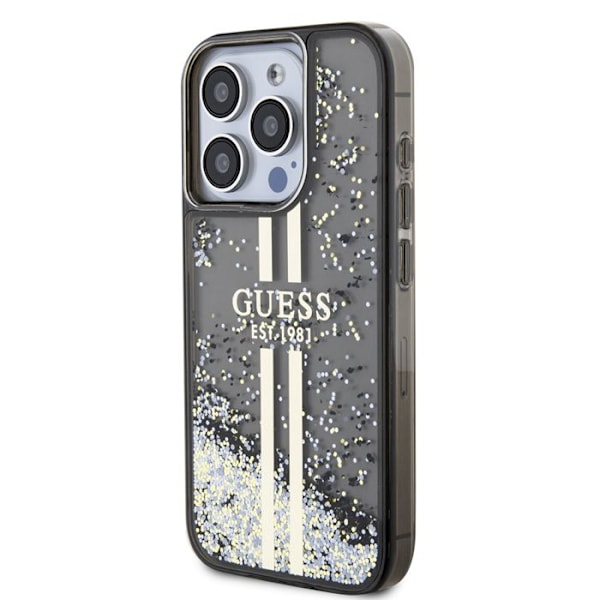 iPhone 15 Pro -kotelo - Guess Liquid Glitter Gold Stripes (GUHCP15LLLLFCSEGK) - Musta