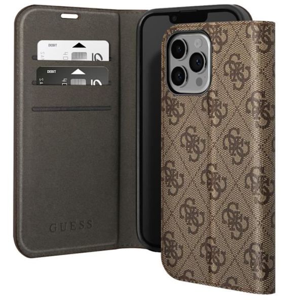 Luksus cover til iPhone 14 Pro Max Elegant design kortholder 4G Guess Pattern Brown kastanj