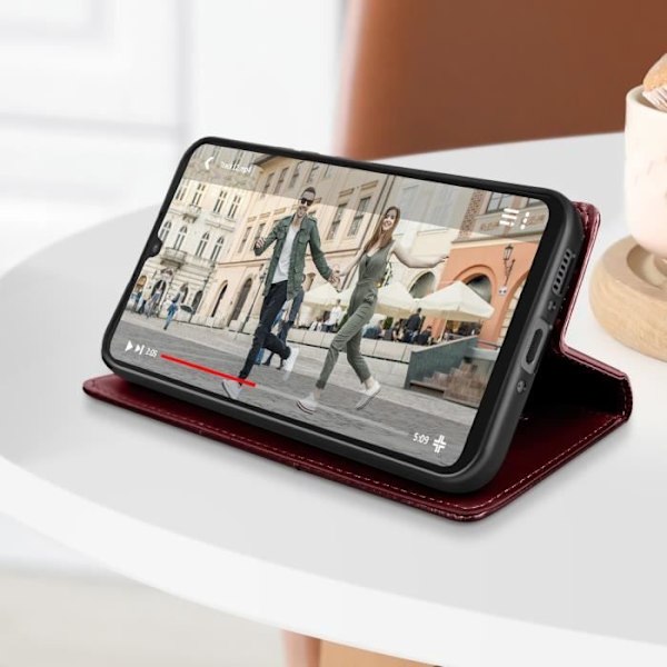 Foliofodral - Samsung - Galaxy A34 5G - Magnetlock - Heltäckande skydd - Röd konstläder Bordeaux