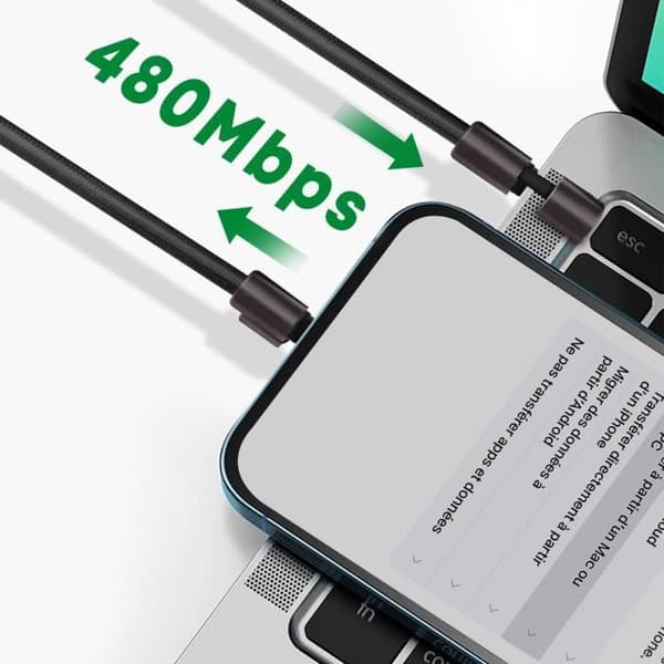 USB Typ C Sladd Kabel 60W Strömförsörjning Flätad Design 4smarts Svart