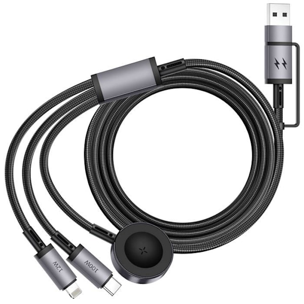 Cabel 5-i-1 100W USB-C, iPhone Lightning och Apple Watch Längd 1m wiwu Svart