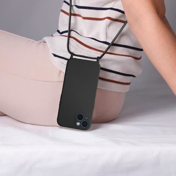 Cover til smartphone - AVIZAR - iPhone 13 Mini - Semi-hård - Strop 80cm - Sort Svart