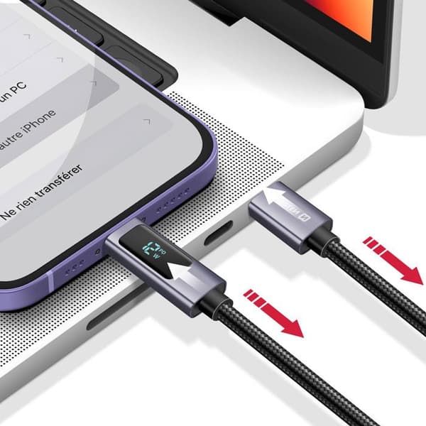 USB-C til Lightning-kabel - SWISSTEN - 1m - 30W - LED-skærm - Hurtig opladning