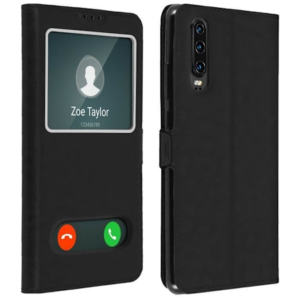 Etui Folio - AVIZAR - Huawei P30 - Dobbelt Vindue - Støttefunktion - Sort Svart