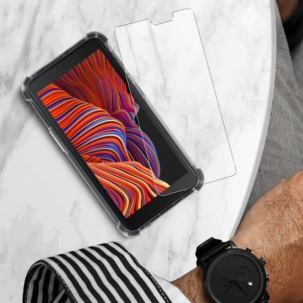 Skyddspaket för Samsung Galaxy Xcover 5 mjukt fodral och genomskinligt härdat glas Vit