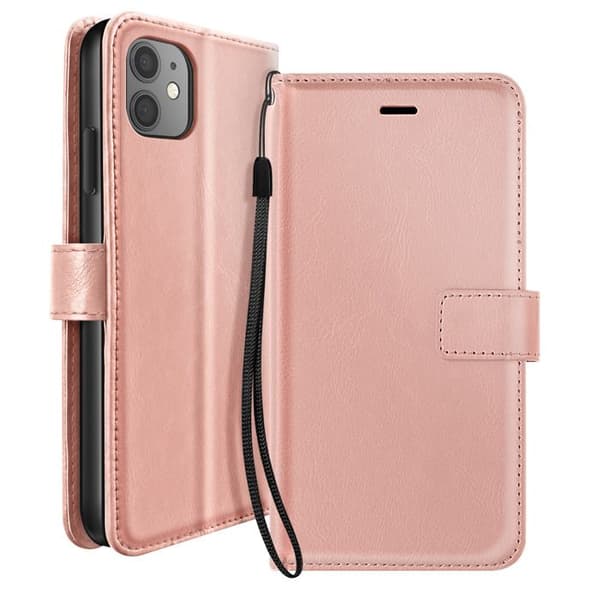iPhone 11:n lompakkoasu, jossa on hihna ja videotuki, Mayaxess Rose gold Roséguld
