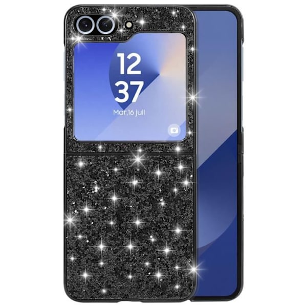Glitter Taske til Samsung Z Flip 6 - AVIZAR - Hard Back Soft Contour - Sort Svart