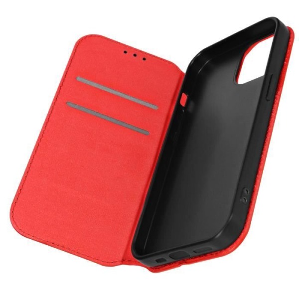 Fodral för iPhone 15 Pro Max Korthållare Video Support Magnetic Flip Red