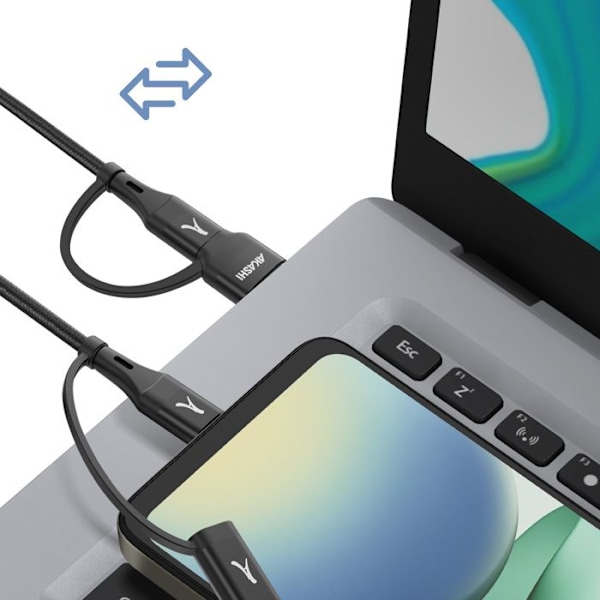 4-i-1 USB-C og USB til USB-C og Lightning Opladning 20W 1m Akashi Sort Svart