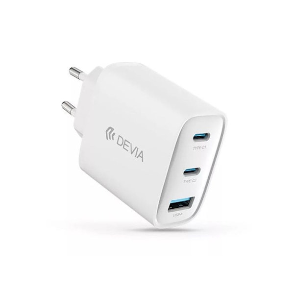 Nopea GaN USB:n ja USB-C:n 65W laturi PD:llä ja PPS:llä Devia Valkoinen Vit