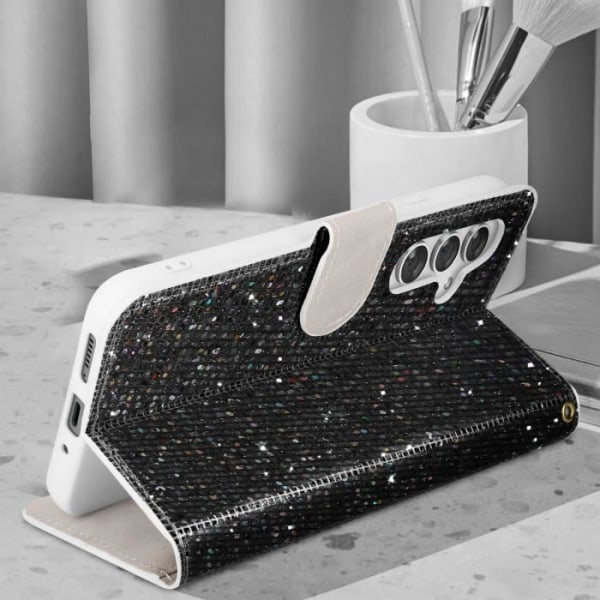 Fodral för Samsung Galaxy A54 5G Glitter Disco Wallet Video Support Svart Svart