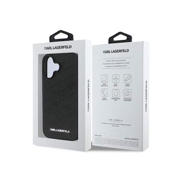 Coque matelassée PU til iPhone 16 med luksuriøst design fra Karl Lagerfeld i sort Svart