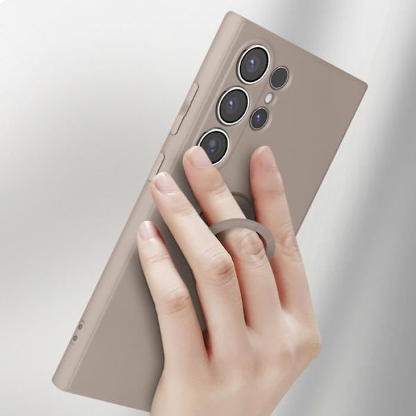 Fodral till Samsung Galaxy S24 Ultra - AVIZAR - Flexibelt silikon - Ringstöd - Grå Grå