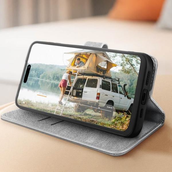 Cover til iPhone 15 Pro Max - AVIZAR - Chesterfield - Video Support Funktion - Grå Grå