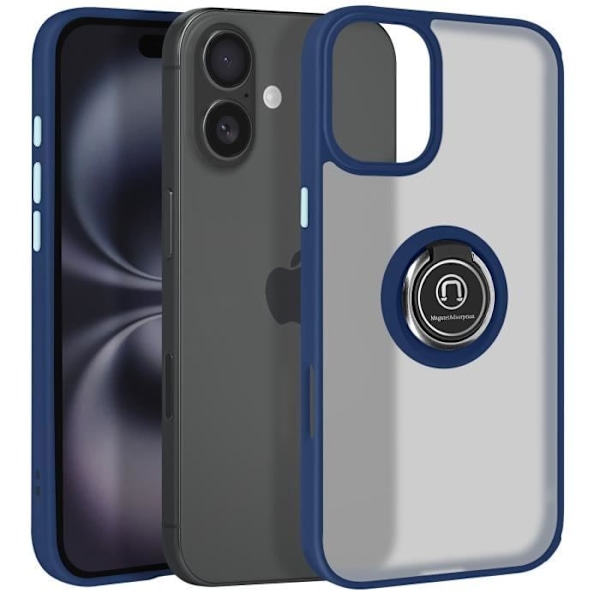 Cover til iPhone 16 Plus Metal Ring Video Support Midnight Blue Blå