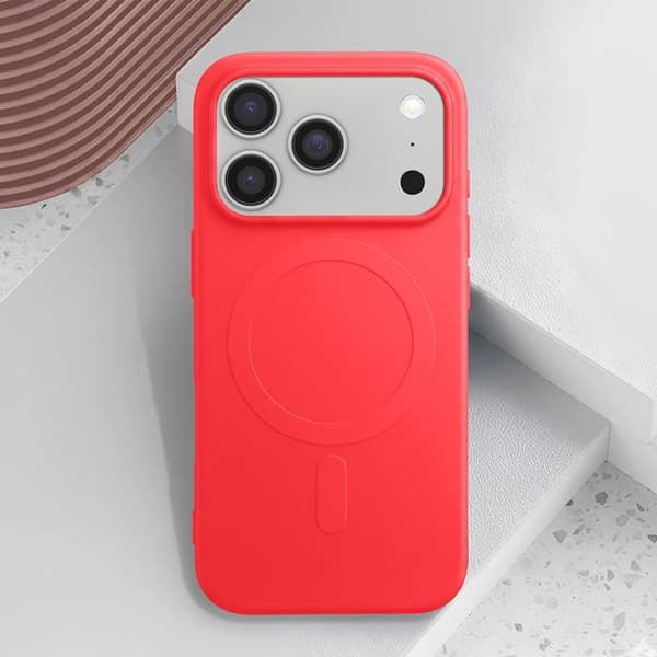 MagSafe-skal - BIGBEN - iPhone 17 Pro - Mjuk silikon - Röd Soft Touch-finish - Mikrofiberfoder Röd