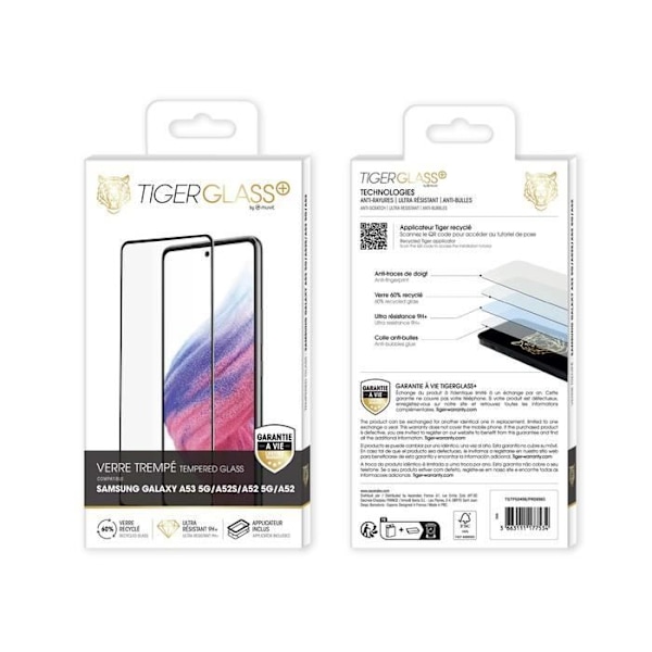 Hærdet glas til Samsung Galaxy A53 5G/A52S/A52 5G/A52 Genanvendt Ultra-resistent Tiger Transparent Svart