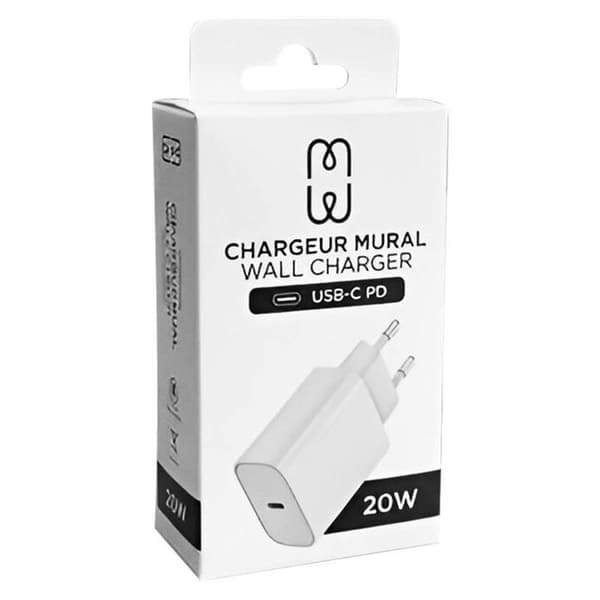 USB-C Väggladdare 20W - MW - Kompakt - Power Delivery - Överhettningsskydd - Vit Vit