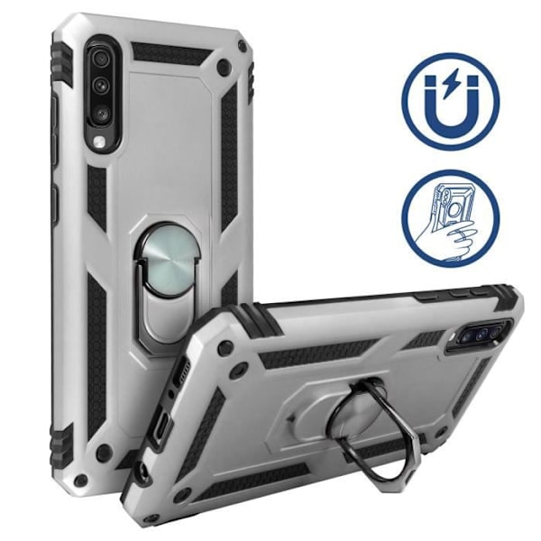 Coque - ADVARSEL - Galaxy A70 - Stødabsorberende - Magnetring - Videostøtte Silvergrå