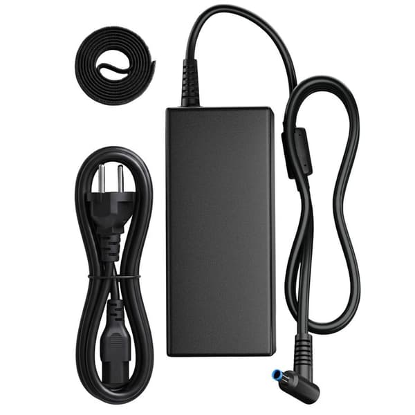65W Strømforsyning til HP Computer med Vinklet Stik og 1,2m Sort Kabel Svart