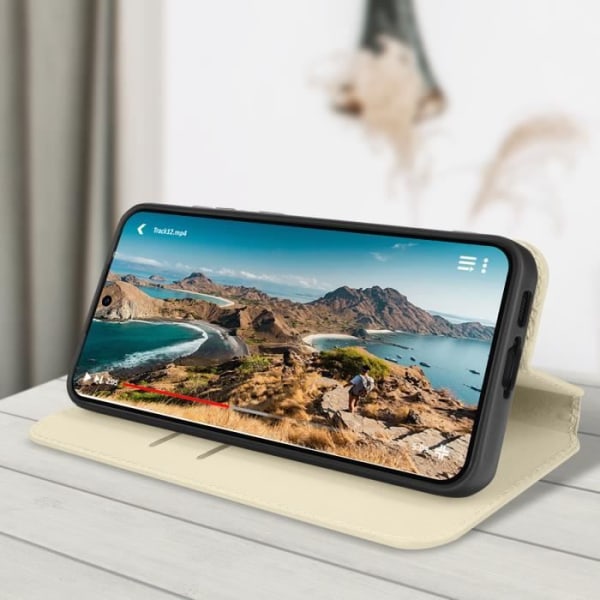 Fodral för Samsung Galaxy S23 FE Korthållare Video Support Magnetic Flip Gold