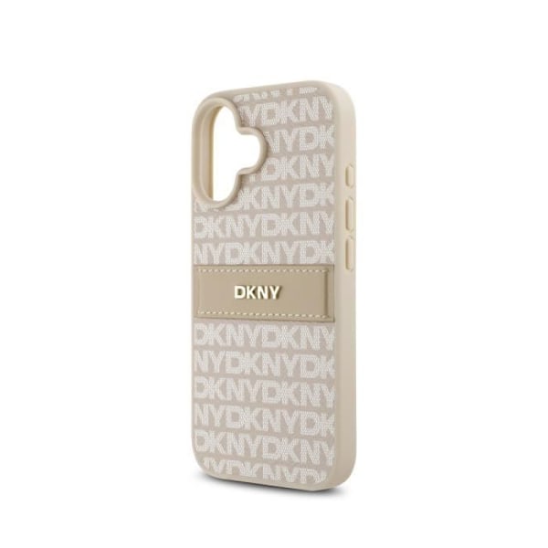Coque för iPhone 16 Plus Serie Repeat Pattern Tonal Stripe med Metalliskt DKNY-logotyp Rosa Vit