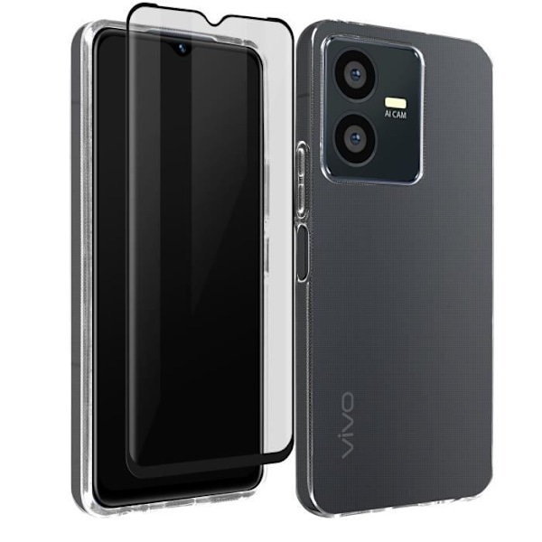 Etui til Vivo Y22s og Y35 Transparent Silikone + 9H hærdet glas, sort Bigben