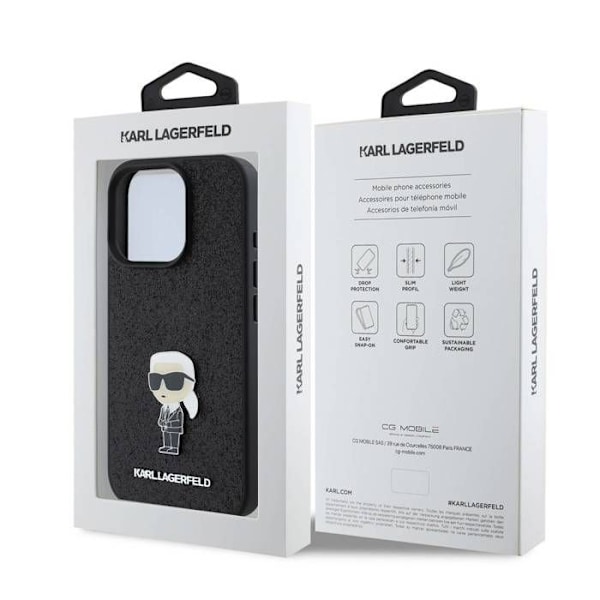 IPhone 16 Pro Pailletettu Kuori Ikonik Karl Lagerfeldin Metallilogolla Musta Svart