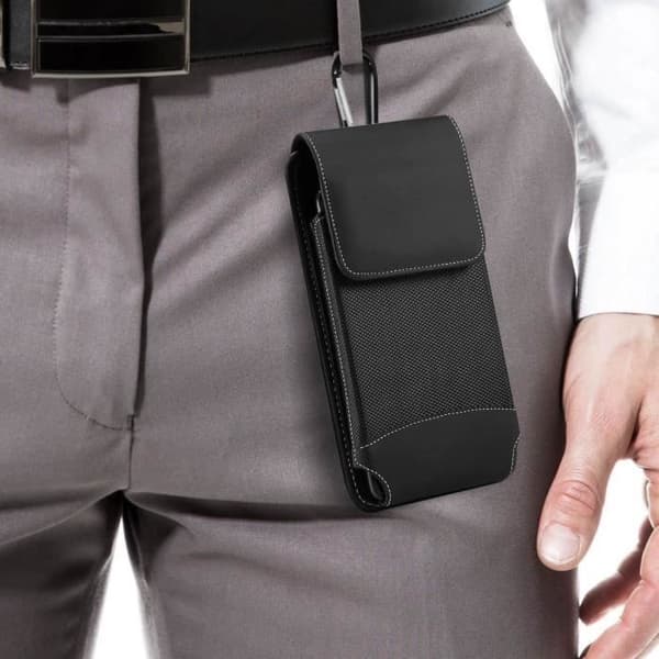 Universal Vertikal Smartphone Bælte Case Nylon Karabinhage Clip Sort - AVIZAR - Universal - Sort Svart