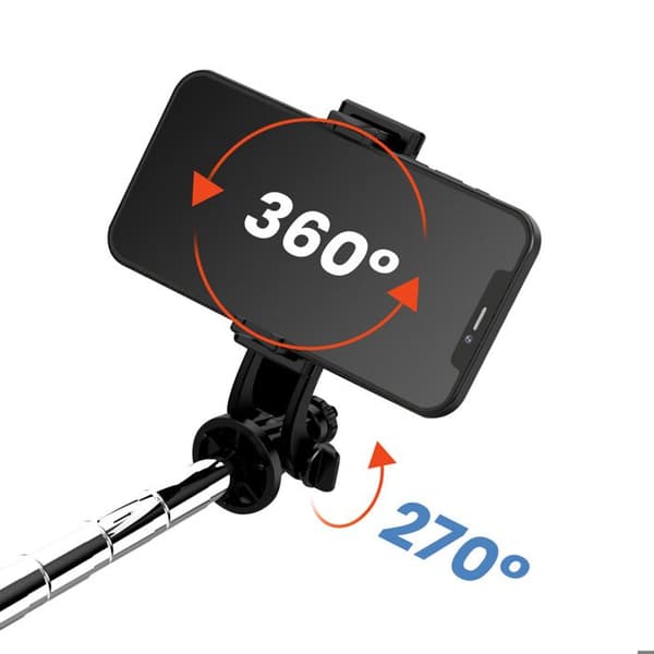 Perche Selfie - LinQ - Sort - 2-i-1 med Stativ - 360° Rotérbar - Bluetooth Fjärrkontroll
