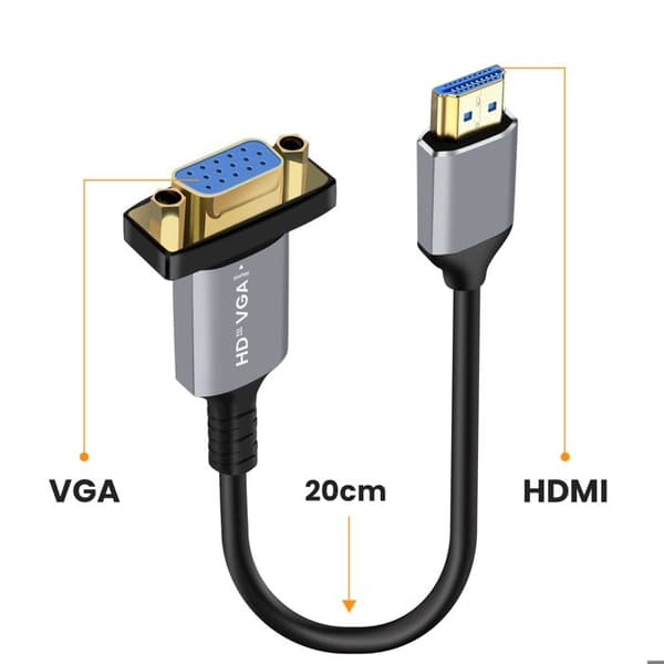 HDMI/VGA-sovitin - LINQ - 20cm - Full HD 1080p - Plug & Play - Harmaa