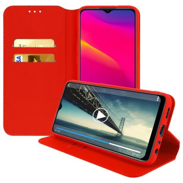 Housse - AVIZAR - Oppo A9 2020 og A5 2020 - Folio Tegnebog Etui - Øko-læder Rød - Støttefunktion Röd