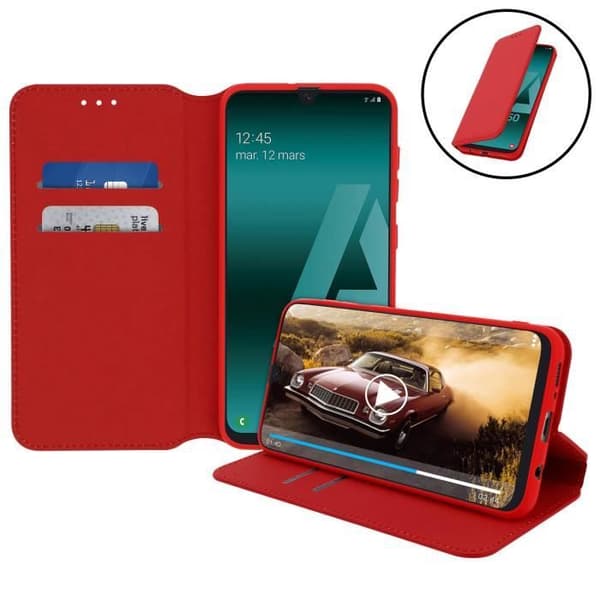 Suoja Samsung Galaxy A50 Folio Lompakkoteline Toiminto Punainen Röd