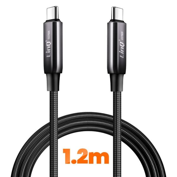 USB C / USB C-kabel Laddningsström Leverans 80W 4A Nylonflätad 1.2m LinQ Svart Sort