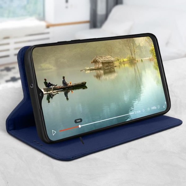 Etui til Samsung Galaxy A32 - AVIZAR - Porte-carte Video Støtte - Ægte Læder - Mørkeblå Nattblått