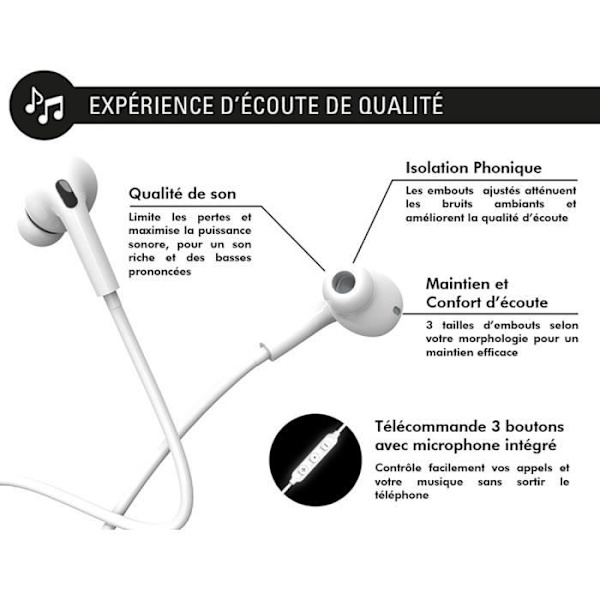 Langalliset kuulokkeet - Force Play - In-ear - 3,5 mm liitäntä - Valkoinen - Elinikäinen takuu Vit