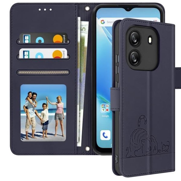 Kotelo Blackview Wave 6C:lle - AVIZAR - Kissakuvio - Lompakko ja teline - Midnight Blue Blå