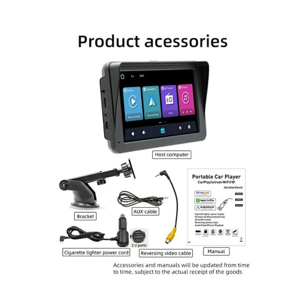 7" Berørings CarPlay Skærm med Android Auto / GPS / Solskærm / MP5 Afspiller Sort