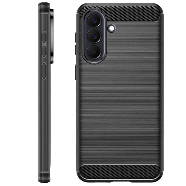 Silicone Cover til Galaxy A57 med Carbon Effekt Børstet Tekstur Sort Svart