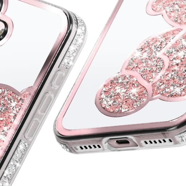 Cover til iPhone 16 - AVIZAR - Glitrende bjørn - Rosa - Holdbart silikone - Forstærket beskyttelse Rosa
