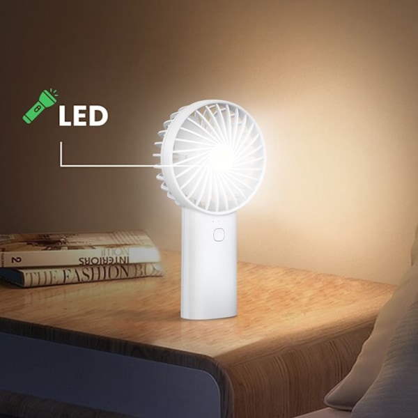 Bärbar Fläkt 2 i 1 Batteri 4000mAh USB-C Laddning Ficklampa Akashi Vit Vit